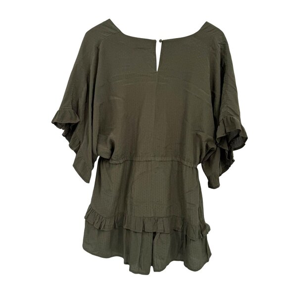Storia Tiered Boho Babydoll Romper Ruffle Dolman Sleeves Oversized Womens Size S - Picture 7 of 8
